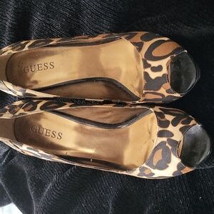 Guess Leopard Peep Toe Heels